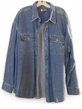 Chaps Ralph Lauren Mens XL Denim Shirt Jacket Blue Button Front Cotton